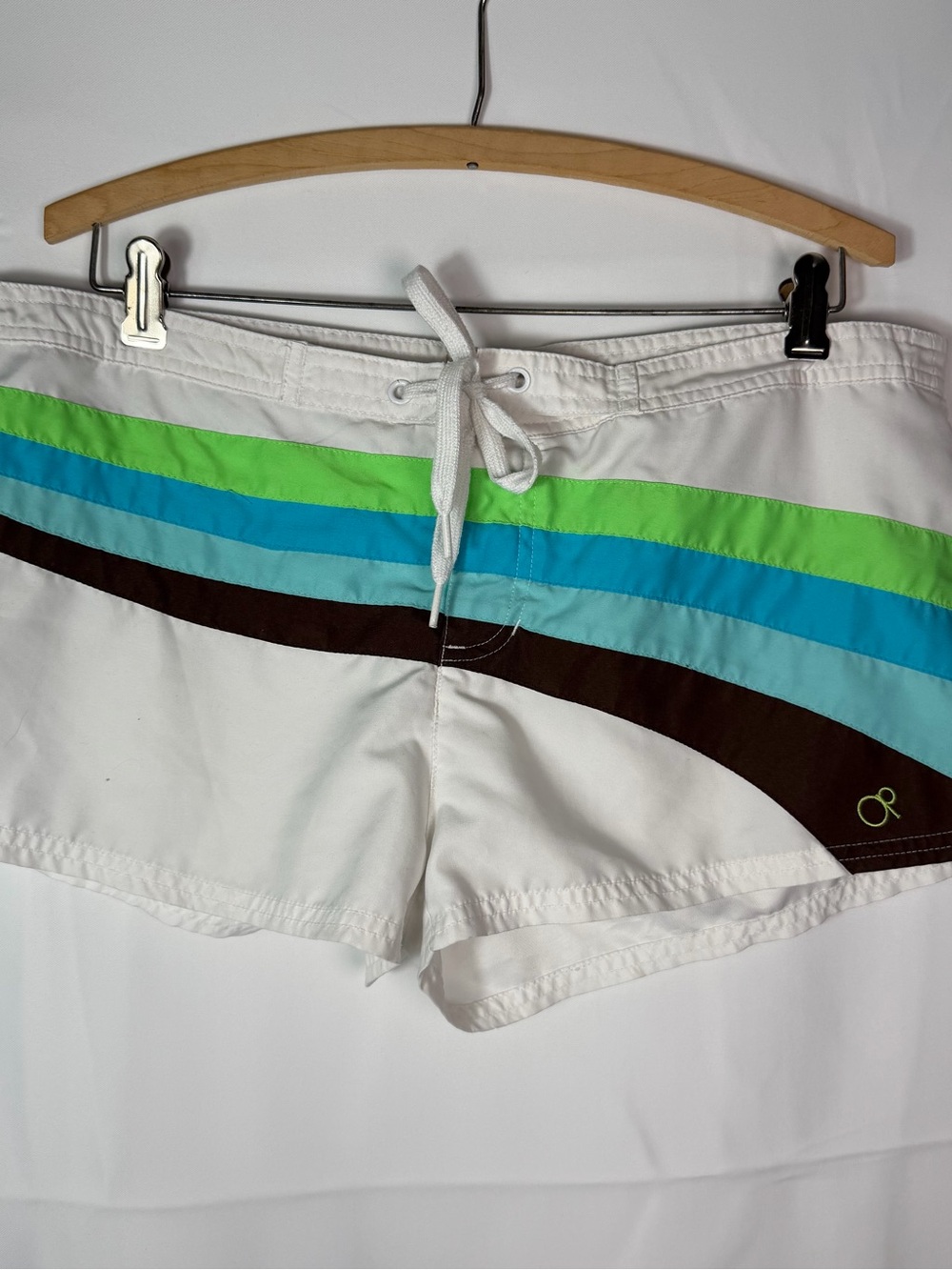 Y2K Vintage Op Board Shorts White Surf Swim Trunks Retro Stripes Size 11/13